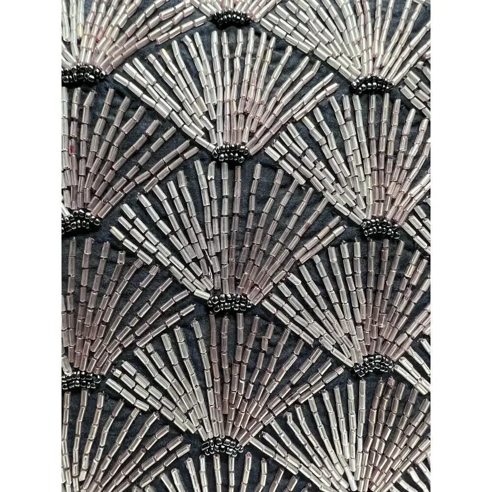 Z Gallerie 16” X 16” Beaded Fan Pillow Navy w/ Pink & Navy Beading EUC
